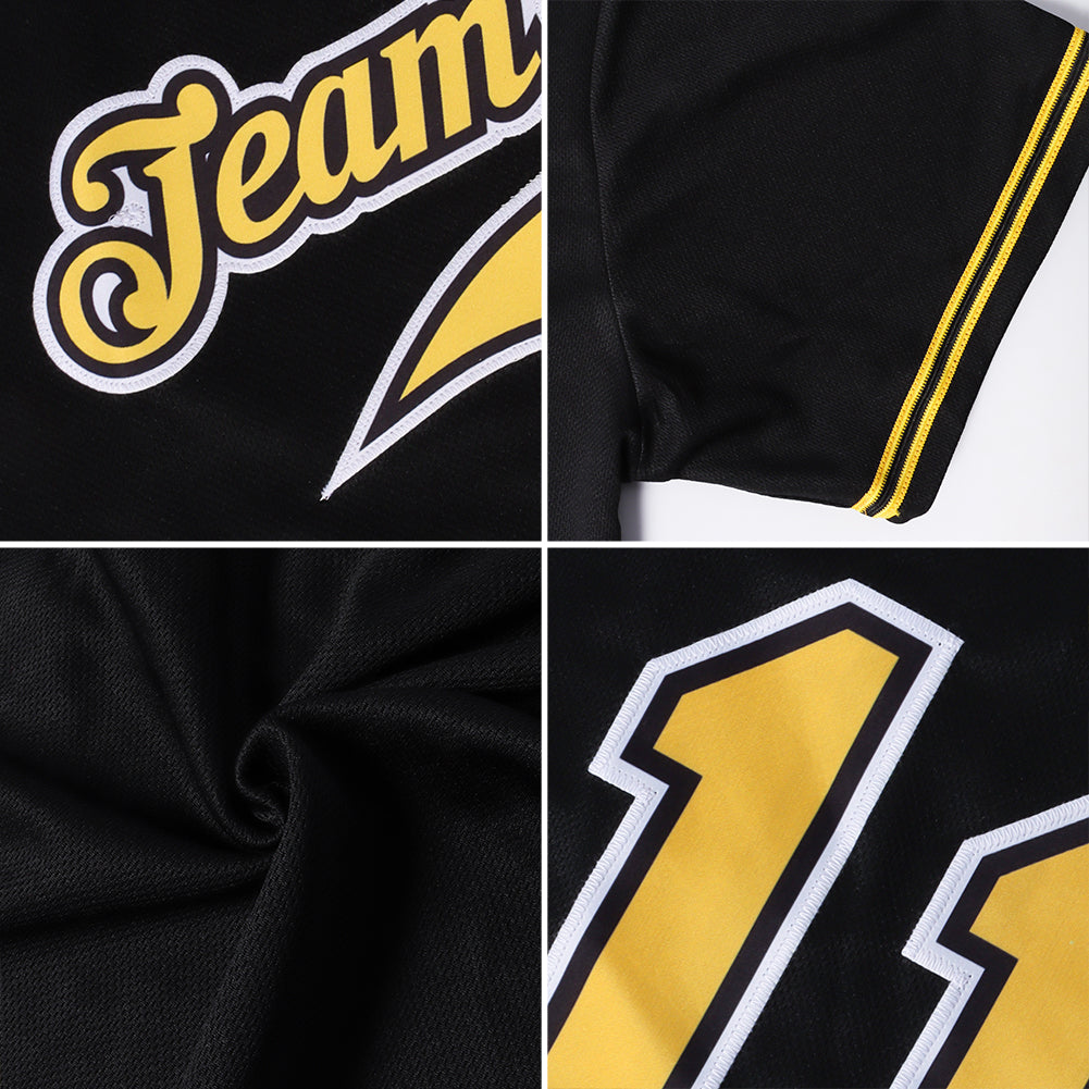 Custom Team Old Gold Baseball Authentic Black Jersey Black