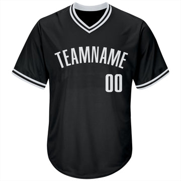 Custom Black White Authentic Throwback Rib-Knit Baseball Jersey Shirt