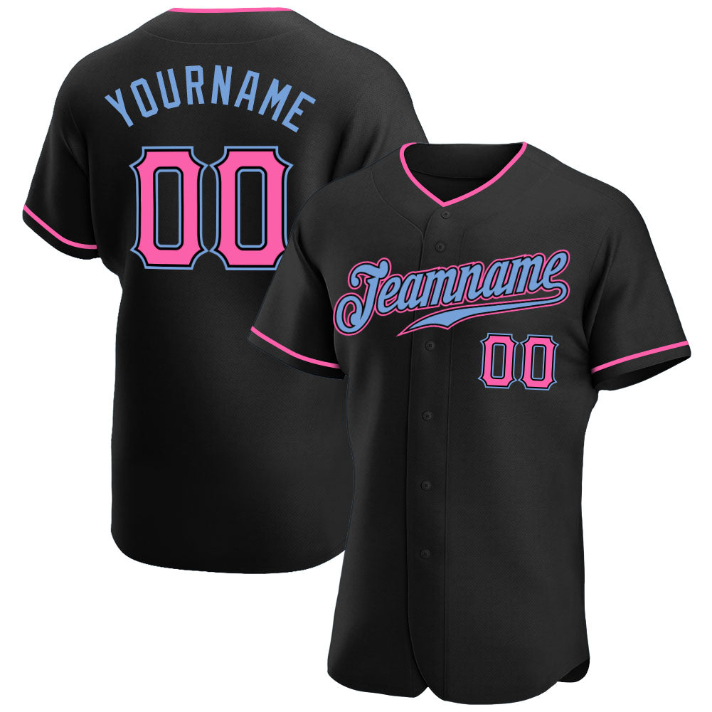 Custom Team Light Blue Baseball Authentic Black Jersey Pink