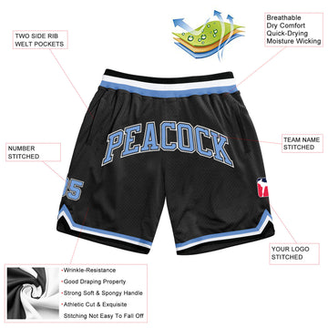 Custom Black Light Blue-White Authentic Throwback Basketball Shorts