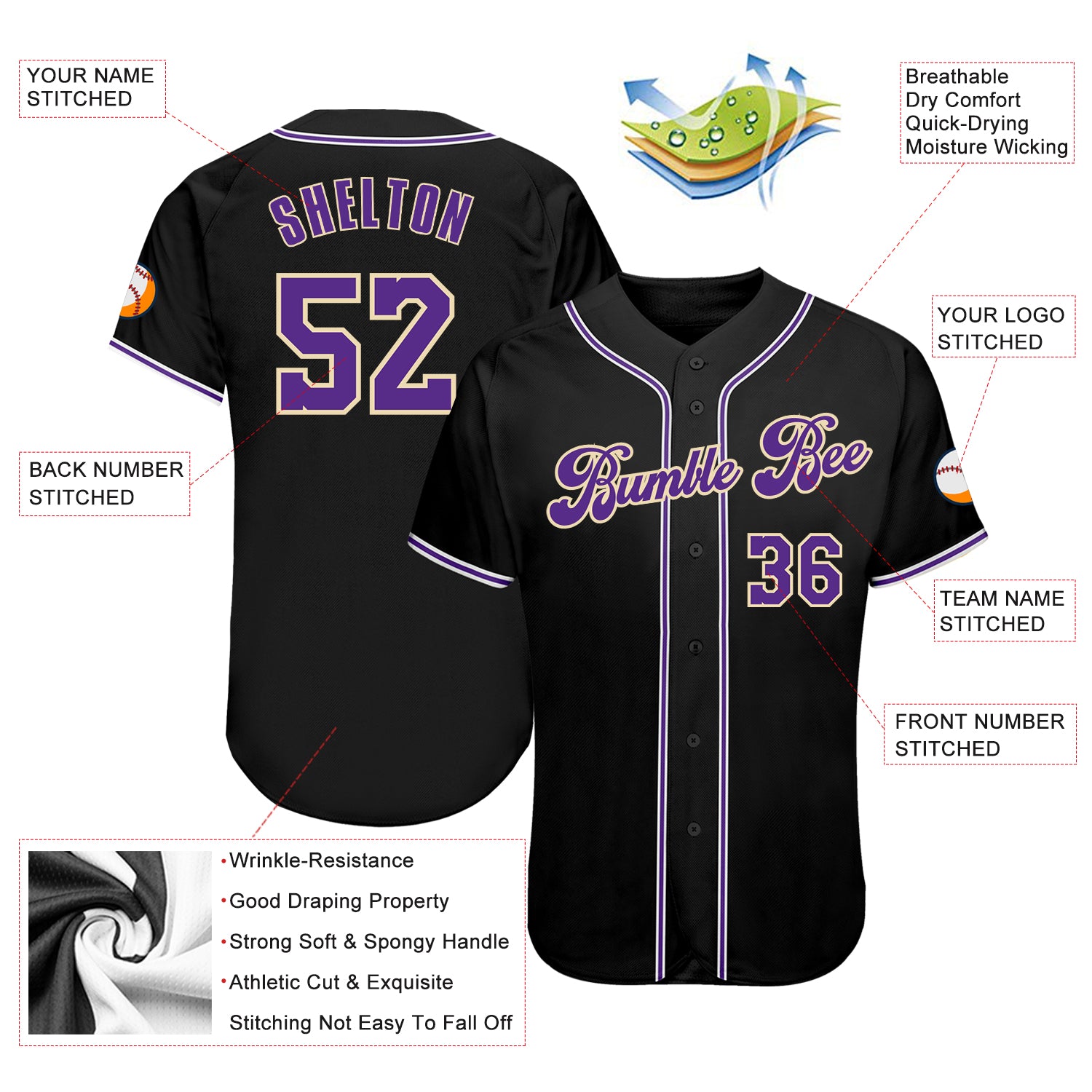 black and purple baseball jersey