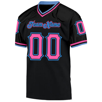 Custom Black Pink-Powder Blue Mesh Authentic Throwback Football Jersey
