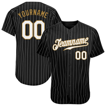 Custom Black White Pinstripe White-Old Gold Authentic Baseball Jersey