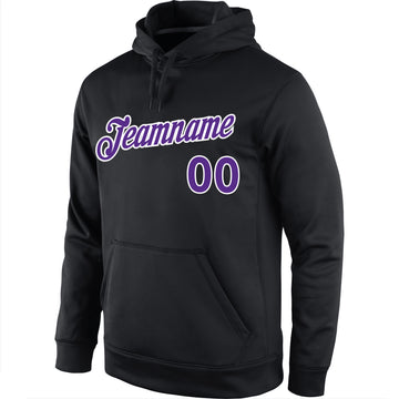 Custom Stitched Black Purple-White Sports Pullover Sweatshirt Hoodie