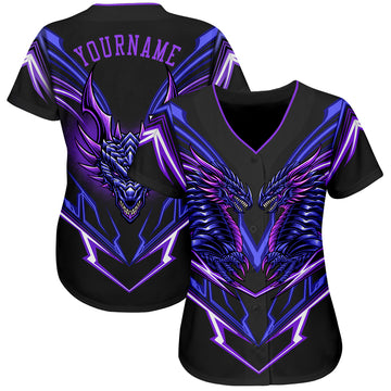 Custom Black Purple 3D Monster Authentic Baseball Jersey