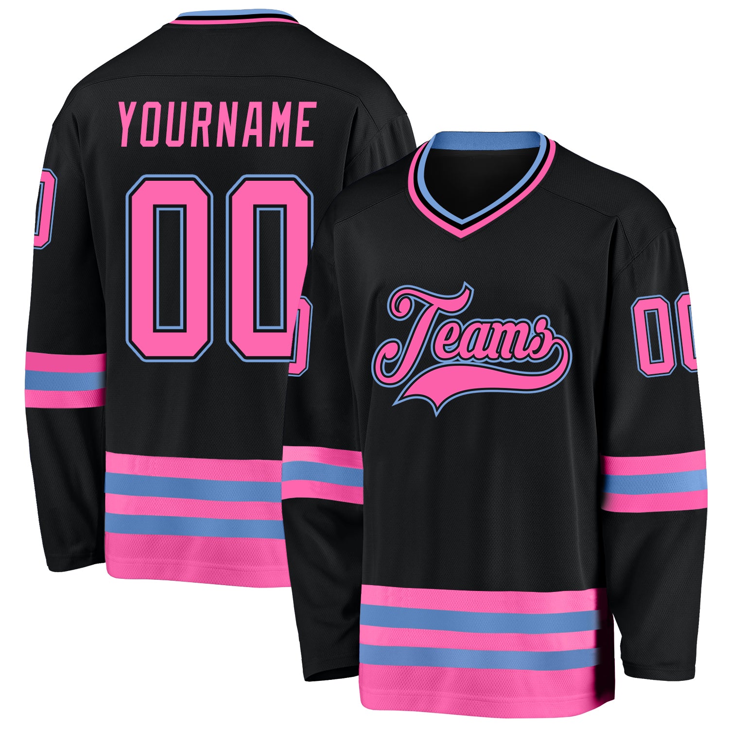 blåhval Gravere faktor Custom Black Pink-Light Blue Hockey Jersey Discount