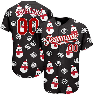 Custom Black Red-White Christmas 3D Authentic Baseball Jersey