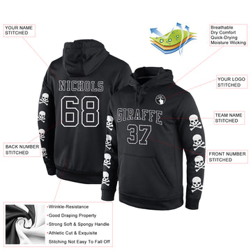 Custom Stitched Black Black-White 3D Skull Fashion Sports Pullover Sweatshirt Hoodie