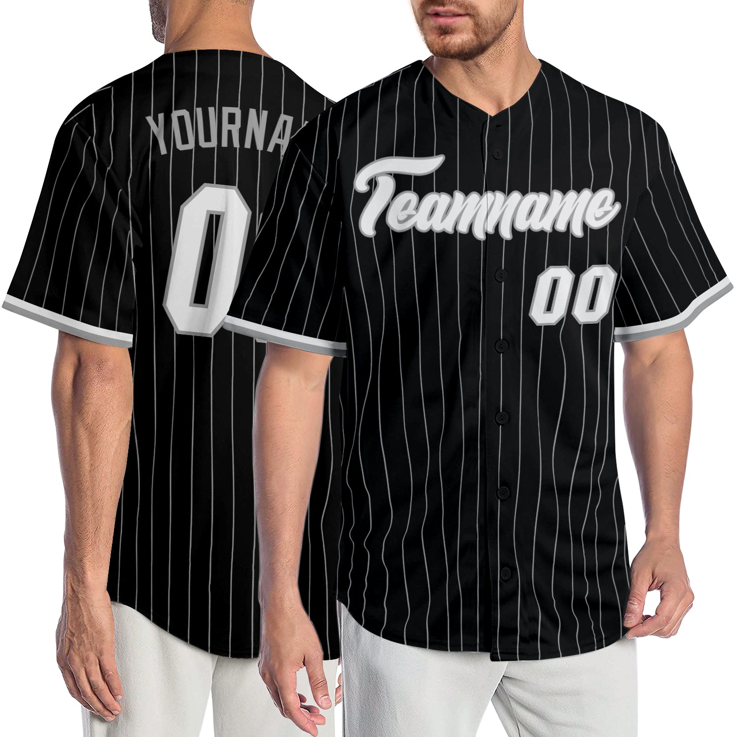 Custom White Black Pinstripe Black-Gray Authentic Baseball Jersey – snapmade