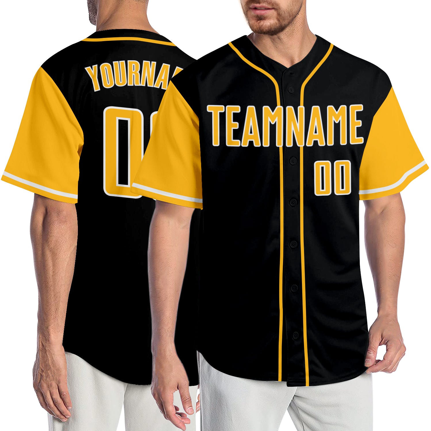 Custom Team Gold Baseball Authentic White Split Fashion Jersey Black