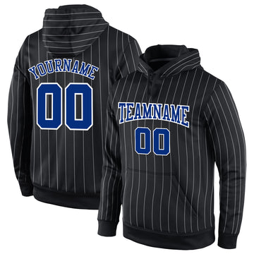 Custom Stitched Black White Pinstripe Royal-White Sports Pullover Sweatshirt Hoodie