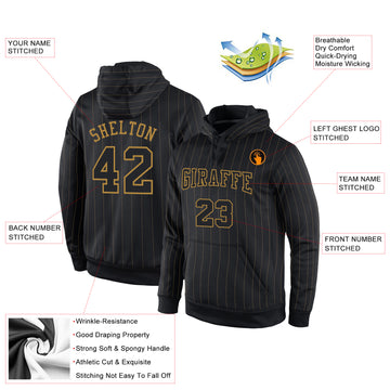 Custom Stitched Black Old Gold Pinstripe Black-Old Gold Sports Pullover Sweatshirt Hoodie
