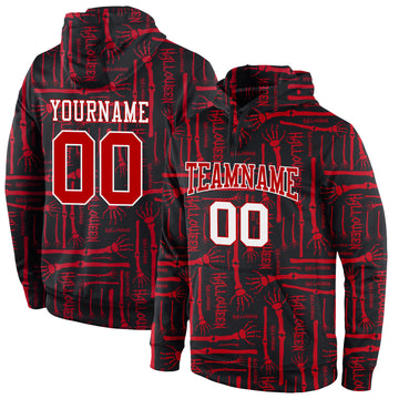 Custom Stitched Black Red-White 3D Pattern Halloween Sports Pullover Sweatshirt Hoodie