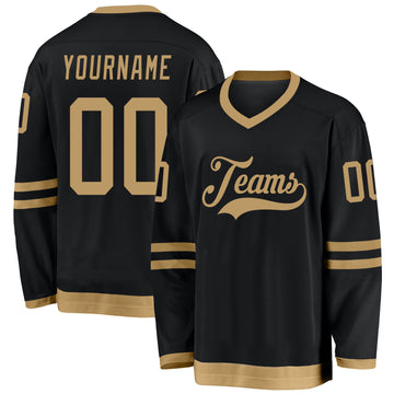 Custom Black Old Gold Hockey Jersey