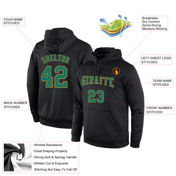 Custom Stitched Black Kelly Green-Old Gold Sports Pullover Sweatshirt Hoodie