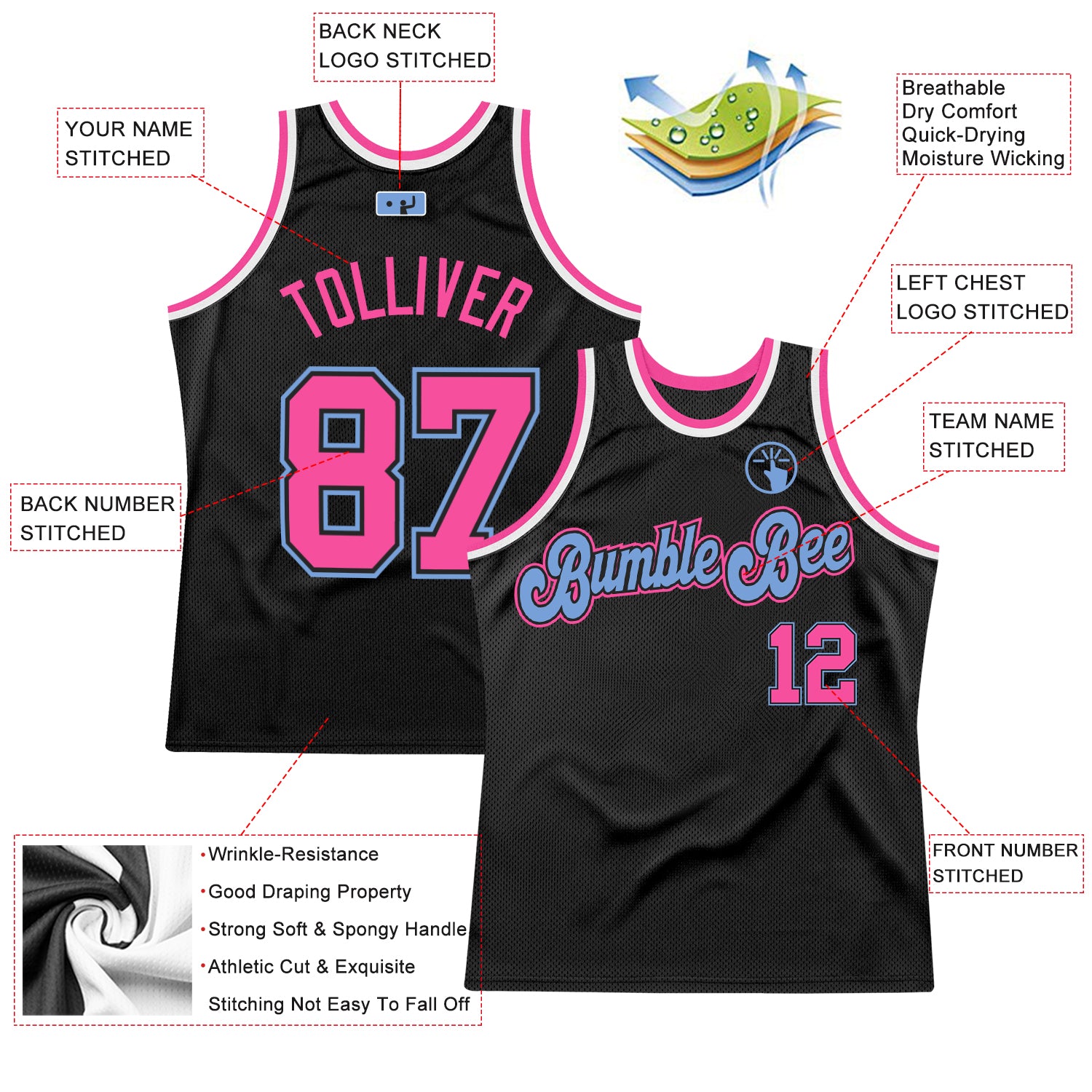 Custom Light Blue Pink-Black Authentic City Edition Basketball Jersey Sale  – UKSN INC