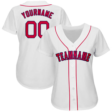 Custom White Red-Navy Baseball Jersey - Jersey