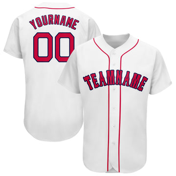 Custom White Red-Navy Baseball Jersey - Jersey