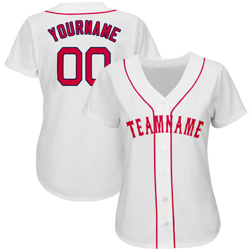 Custom White Red-Navy Baseball Jersey - Jersey