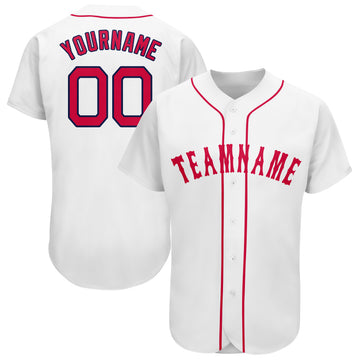 Custom White Red-Navy Baseball Jersey - Jersey