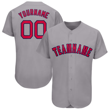 Custom Gray Red-Navy Baseball Jersey - Jersey