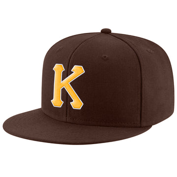 Custom Brown Gold-White Stitched Adjustable Snapback Hat