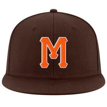 Custom Brown Orange-White Stitched Adjustable Snapback Hat