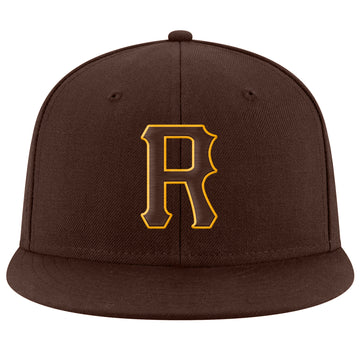 Custom Brown Brown-Gold Stitched Adjustable Snapback Hat