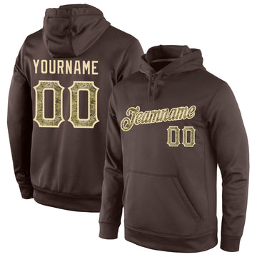 Custom Stitched Brown Camo-Cream Sports Pullover Sweatshirt Hoodie