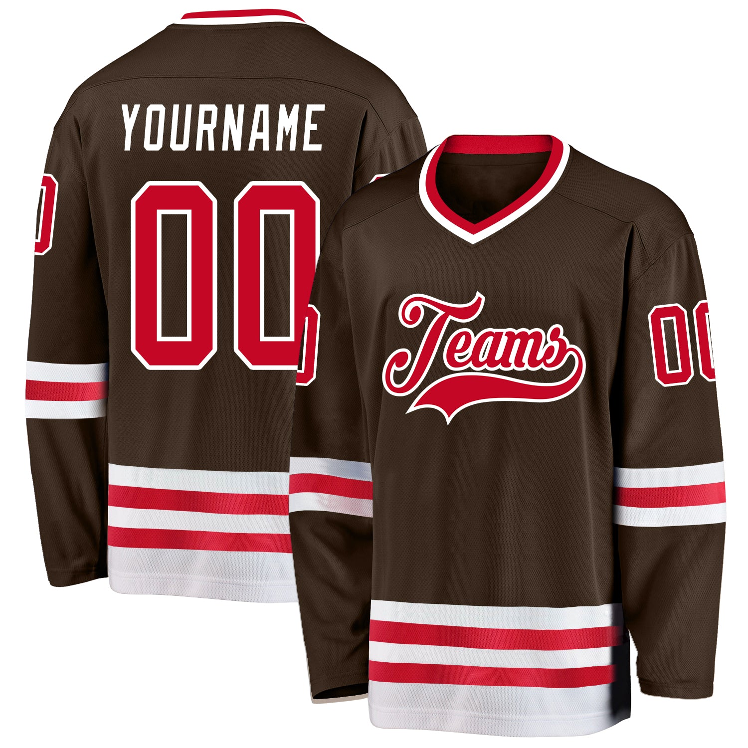 Custom Brown Red-White Hockey Jersey Discount