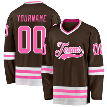 Custom Brown Pink-White Hockey Jersey