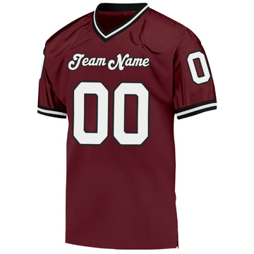 Custom Burgundy White-Black Mesh Authentic Throwback Football Jersey