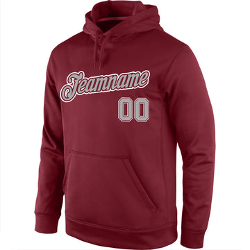 Custom Stitched Burgundy Gray-White Sports Pullover Sweatshirt Hoodie