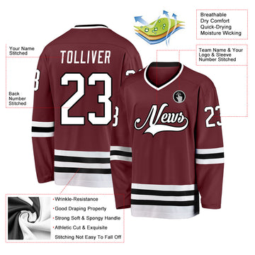 Custom Burgundy White-Black Hockey Jersey