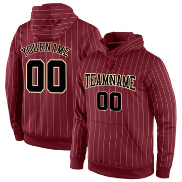 Custom Stitched Burgundy Cream Pinstripe Black-Cream Sports Pullover Sweatshirt Hoodie