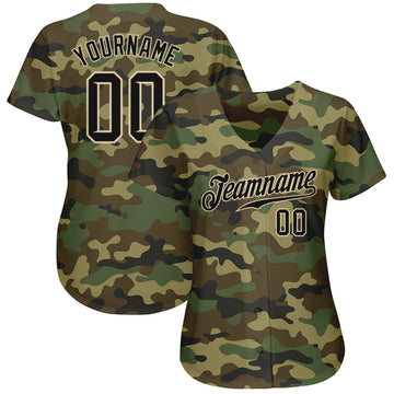 Custom Camo Black-Cream Authentic Salute To Service Baseball Jersey