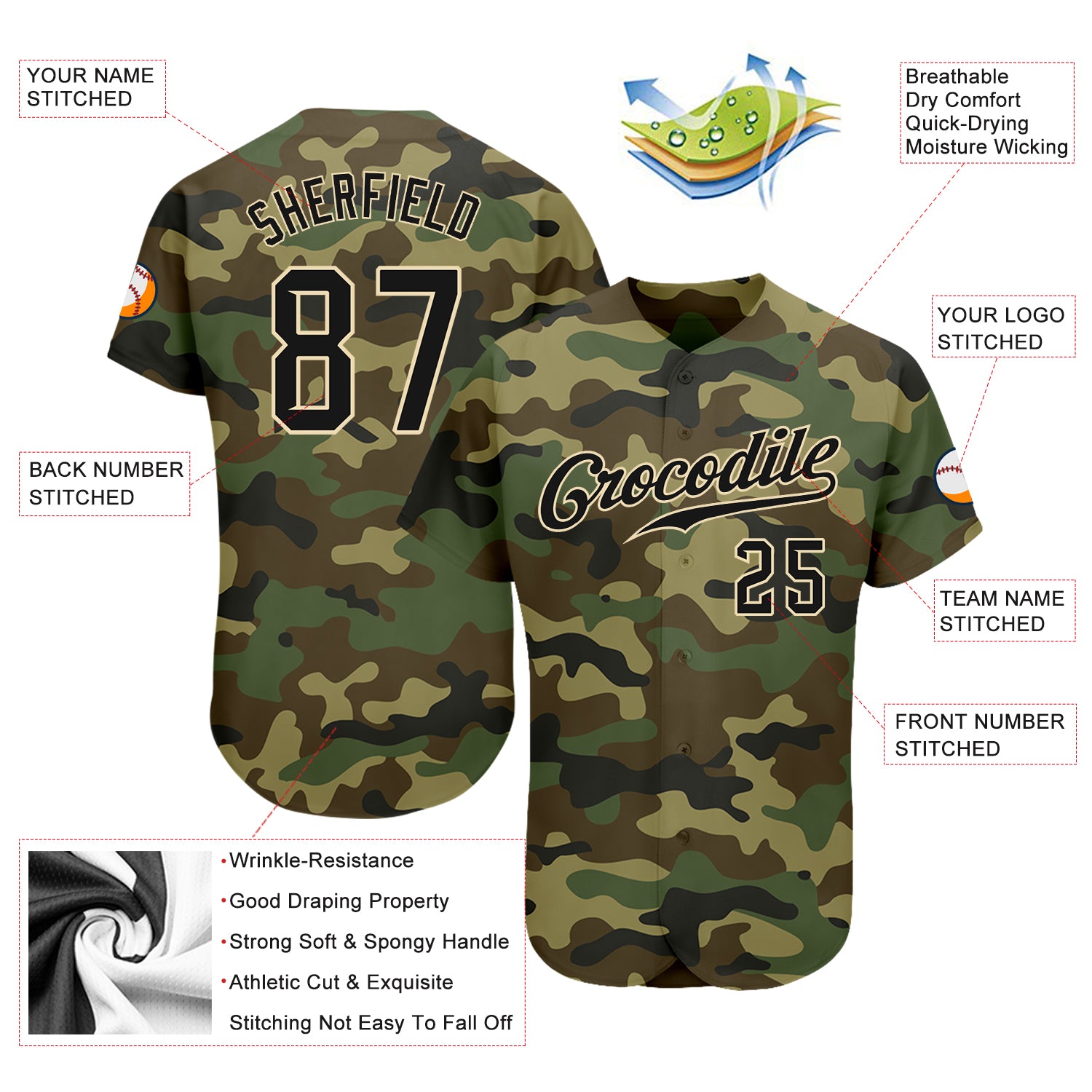 Custom Camo Black-Cream Authentic Baseball Jersey Discount