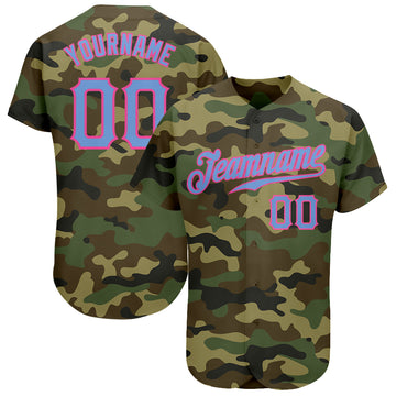 Custom Camo Light Blue-Pink Authentic Salute To Service Baseball Jersey