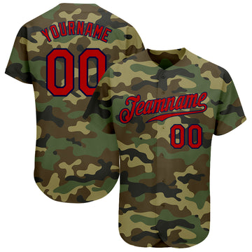 Custom Camo Red-Navy Authentic Salute To Service Baseball Jersey