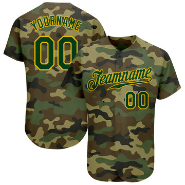 Custom Camo Green-Gold Authentic Salute To Service Baseball Jersey