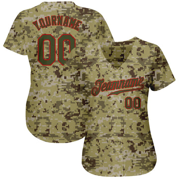 Custom Camo Olive-Red Authentic Salute To Service Baseball Jersey