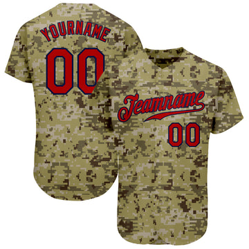 Custom Camo Red-Navy Authentic Salute To Service Baseball Jersey