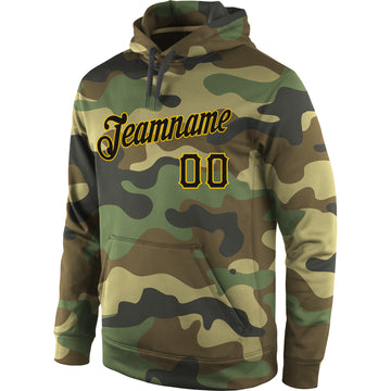 Custom Stitched Camo Black-Gold Sports Pullover Sweatshirt Salute To Service Hoodie