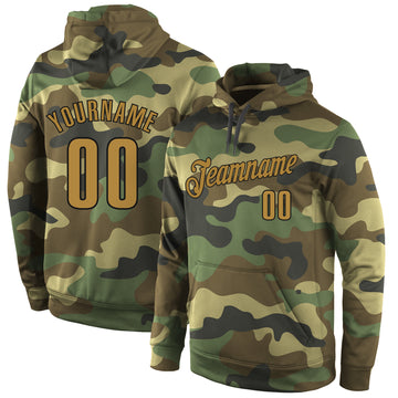 Custom Stitched Camo Old Gold-Black Sports Pullover Sweatshirt Salute To Service Hoodie