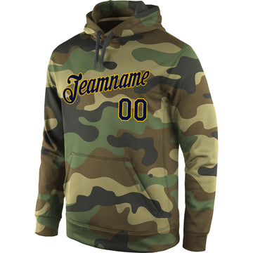 Custom Stitched Camo Navy-Gold Sports Pullover Sweatshirt Salute To Service Hoodie