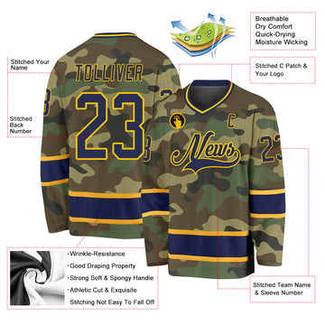 Custom Camo Navy-Gold Salute To Service Hockey Jersey