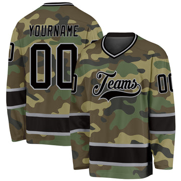 Custom Camo Black-Gray Salute To Service Hockey Jersey