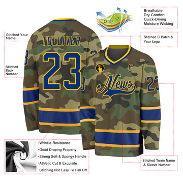 Custom Camo Royal-Gold Salute To Service Hockey Jersey