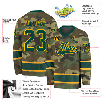 Custom Camo Green-Gold Salute To Service Hockey Jersey