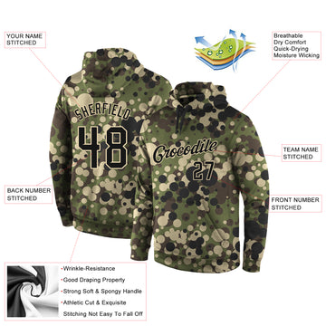 Custom Stitched Camo Black-Cream Sports Pullover Sweatshirt Salute To Service Hoodie